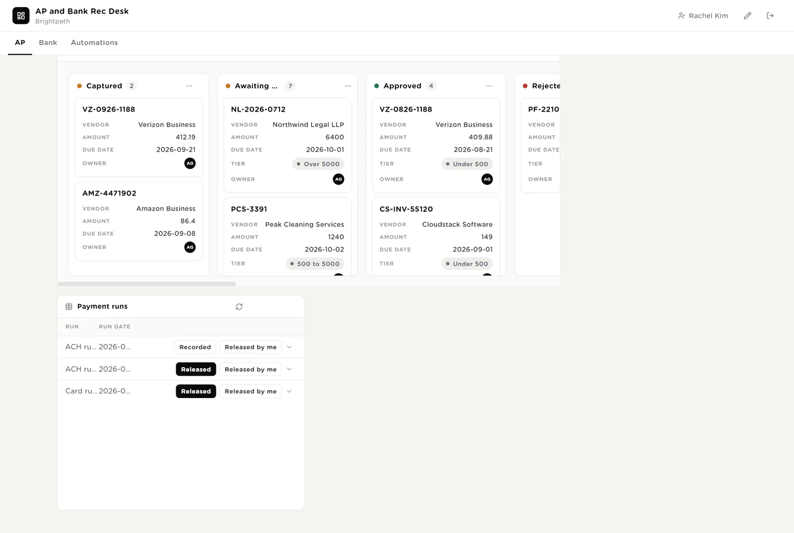 AP: ready to post, the board, payment runs