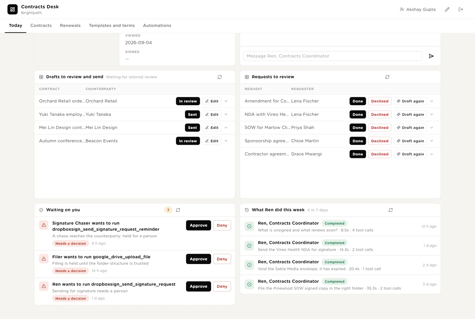 Today: approvals and what Ren did