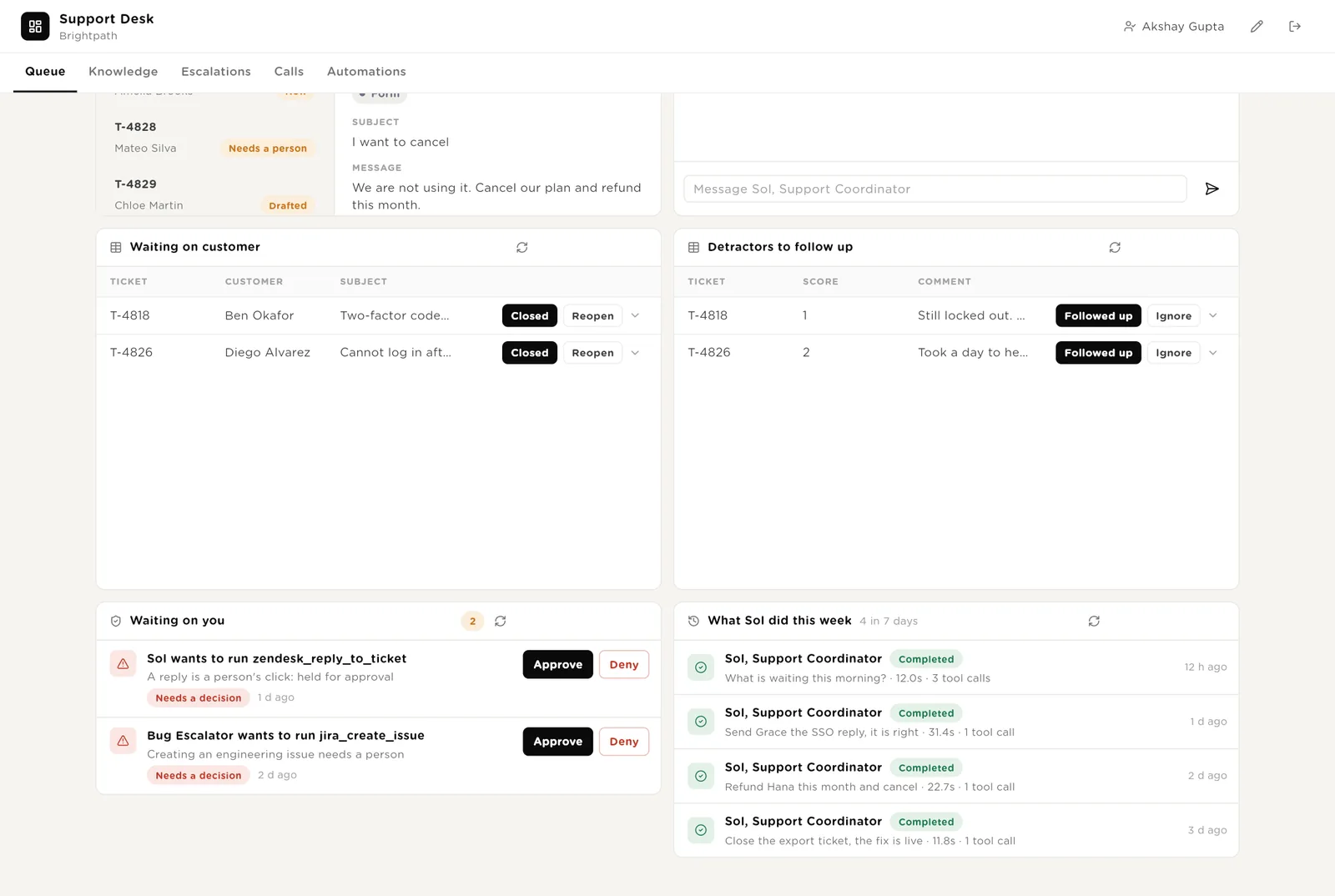 Queue: approvals and what Sol did