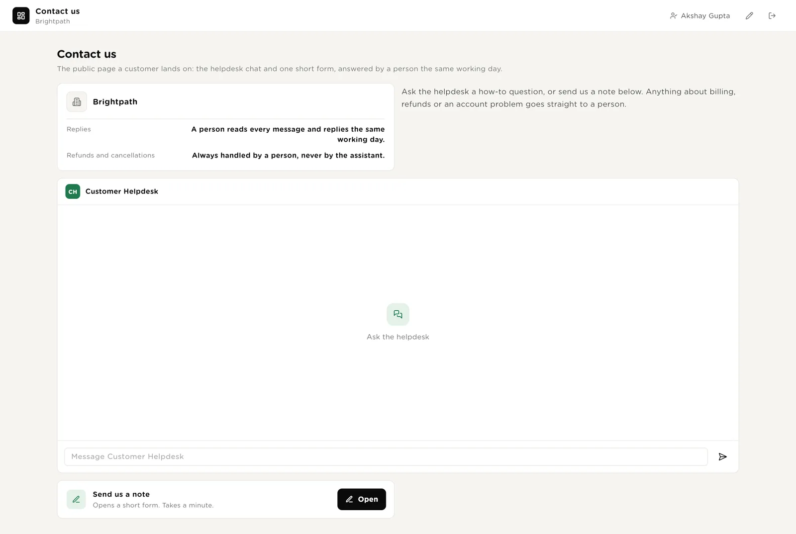Contact us: the page a customer lands on