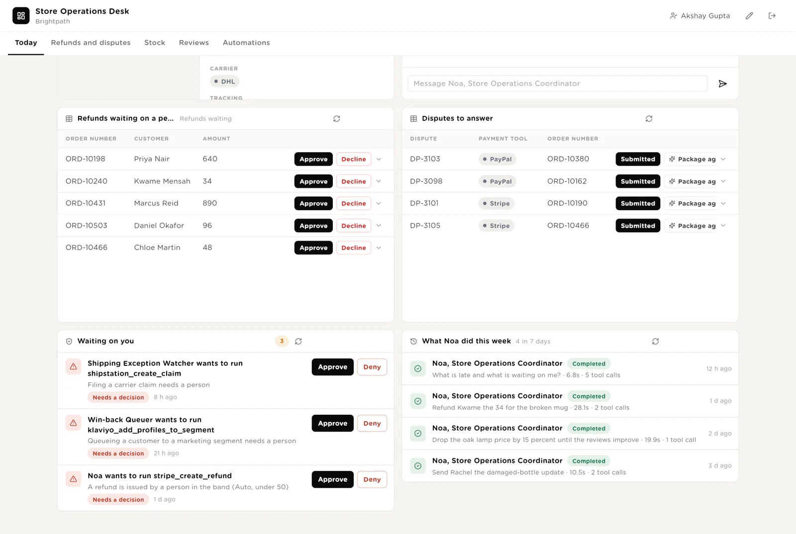 Today: approvals and what Noa did