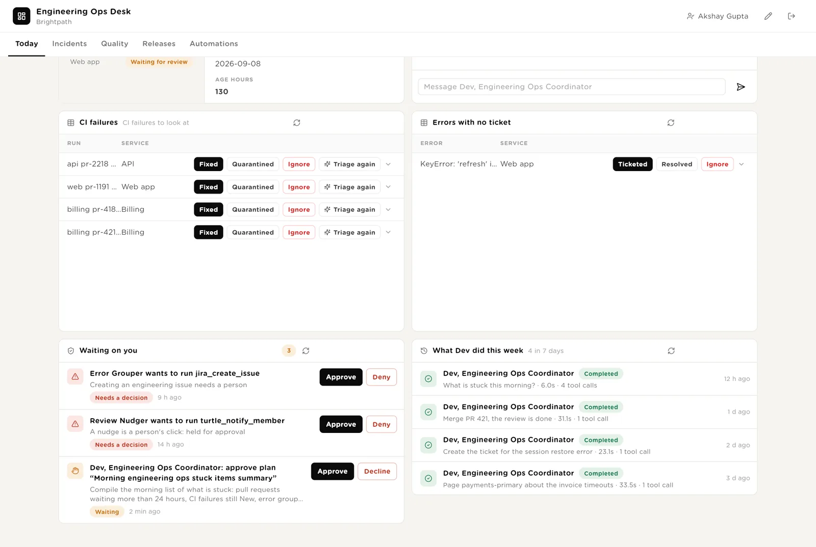 Today: approvals and what Dev did