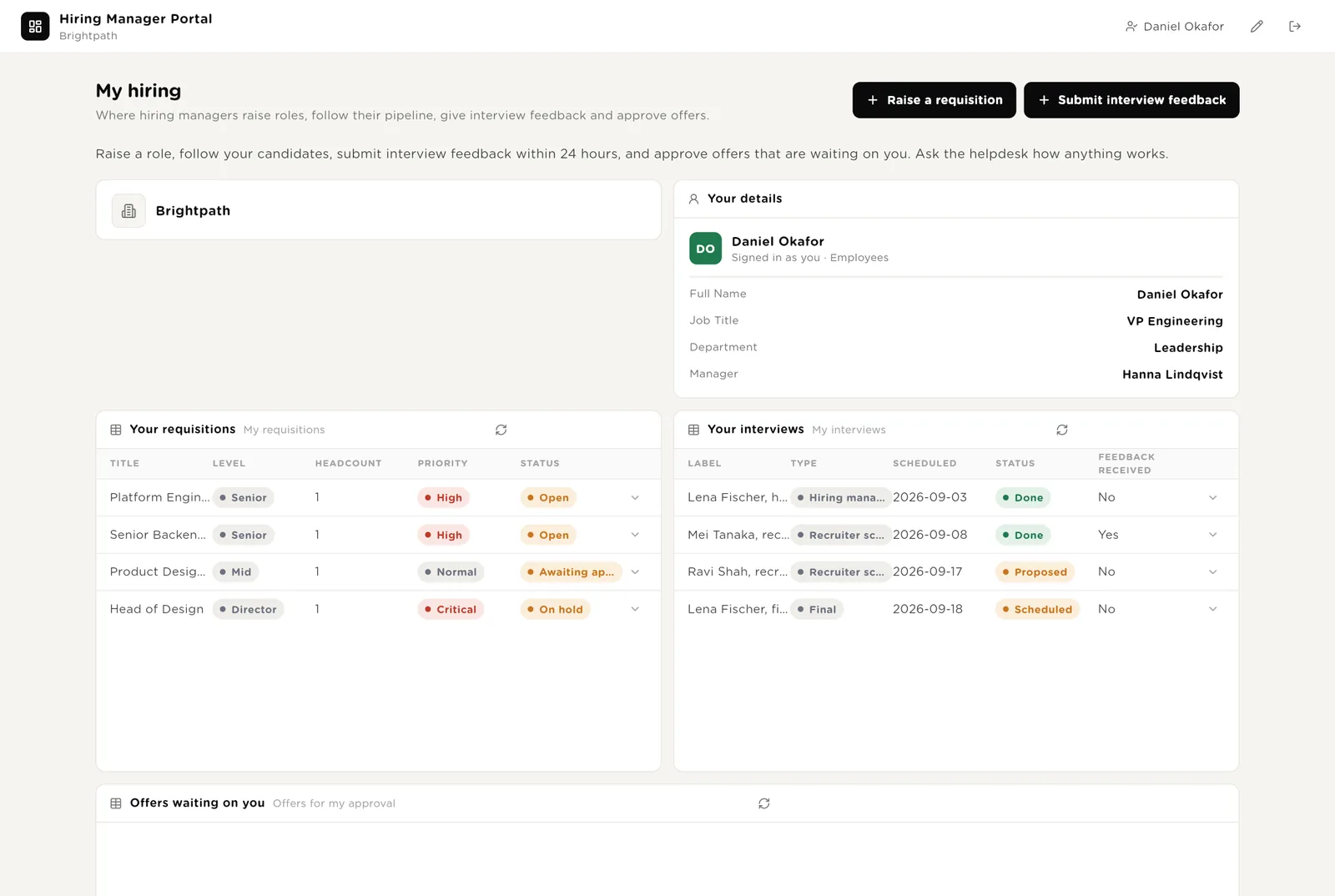 The portal: what a hiring manager sees