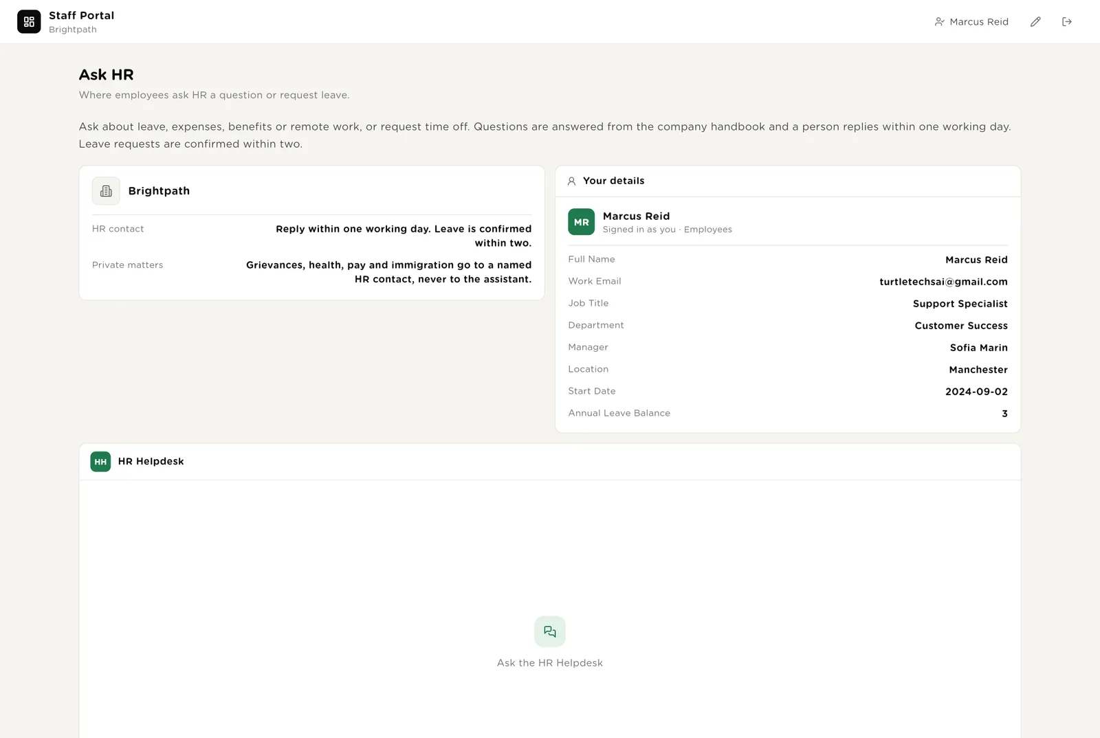Staff portal: where employees ask