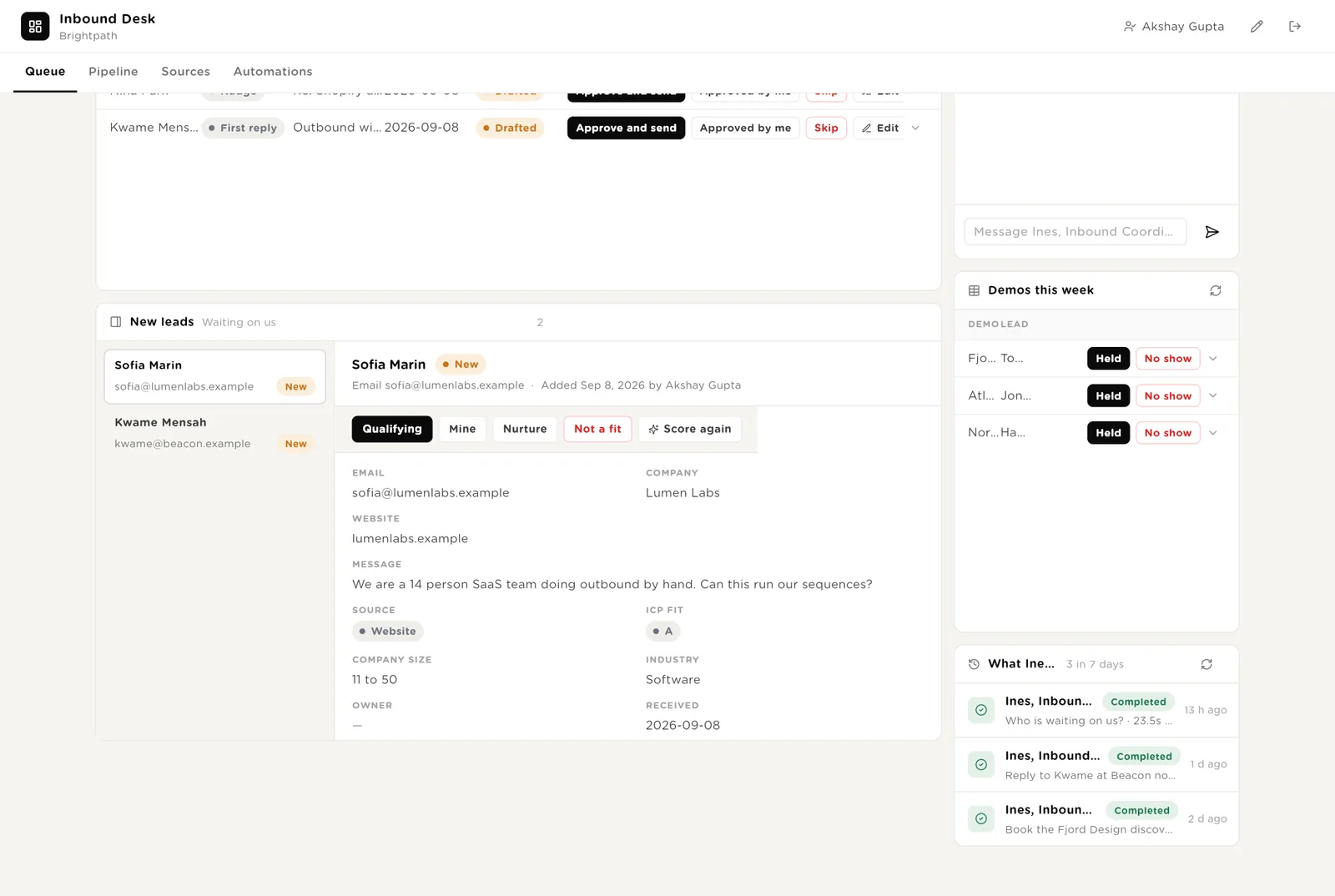 Queue: demos and what Ines did