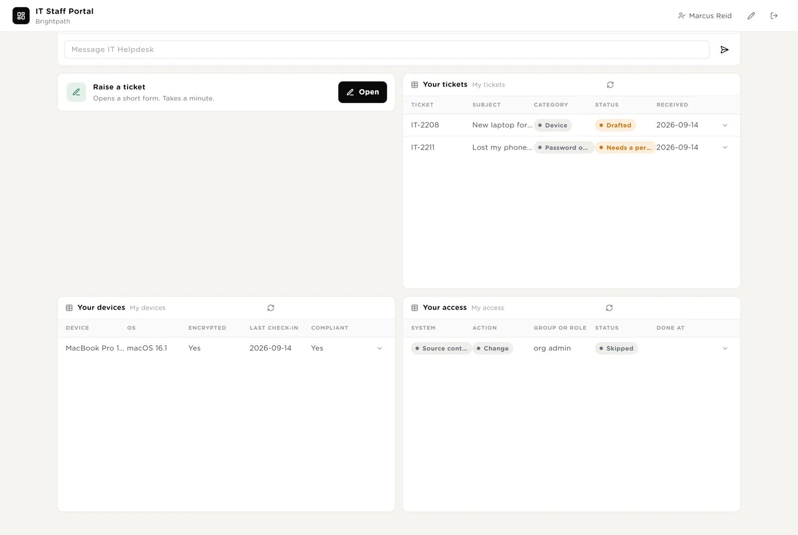My IT: your tickets, devices and access
