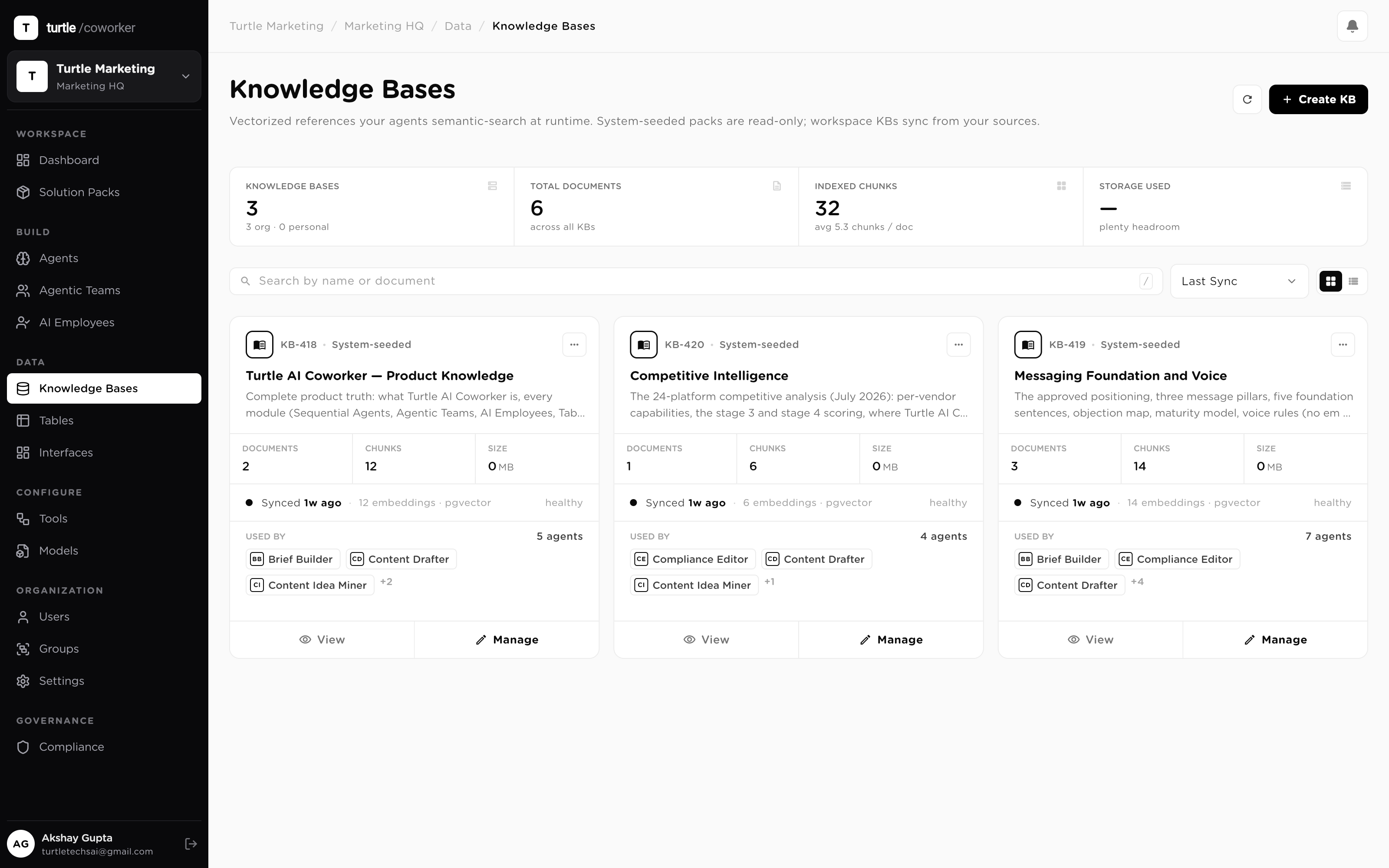 A knowledge base card showing its read-only status and the roster of agents, teams and employees attached to it